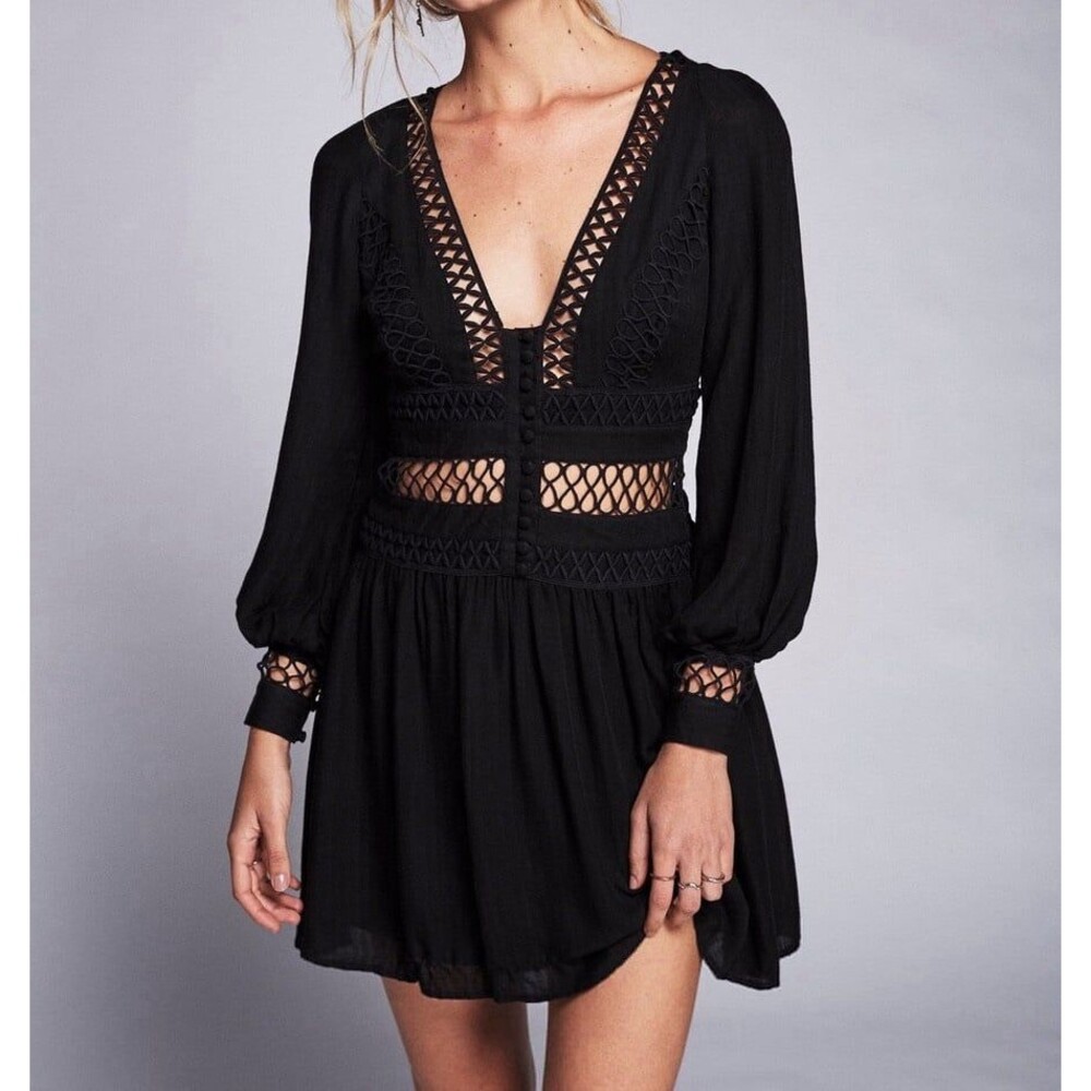 Free People “I Think I Love You” Mini Dress Black | Size Small